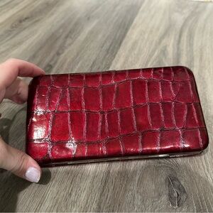 Red Crocodile Embossed Clutch
